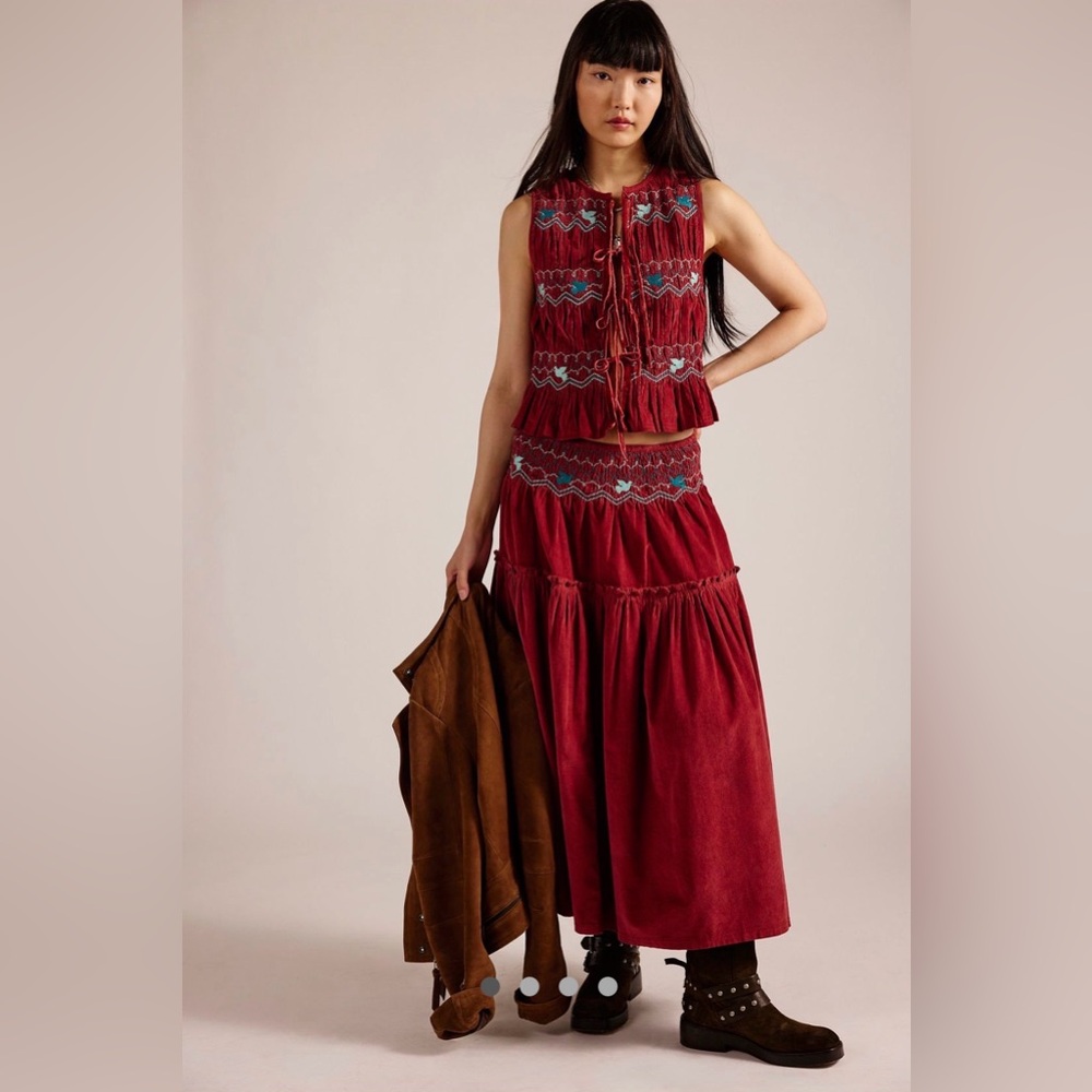 NWT Free People Terra Smocked Maxi Skirt set size M